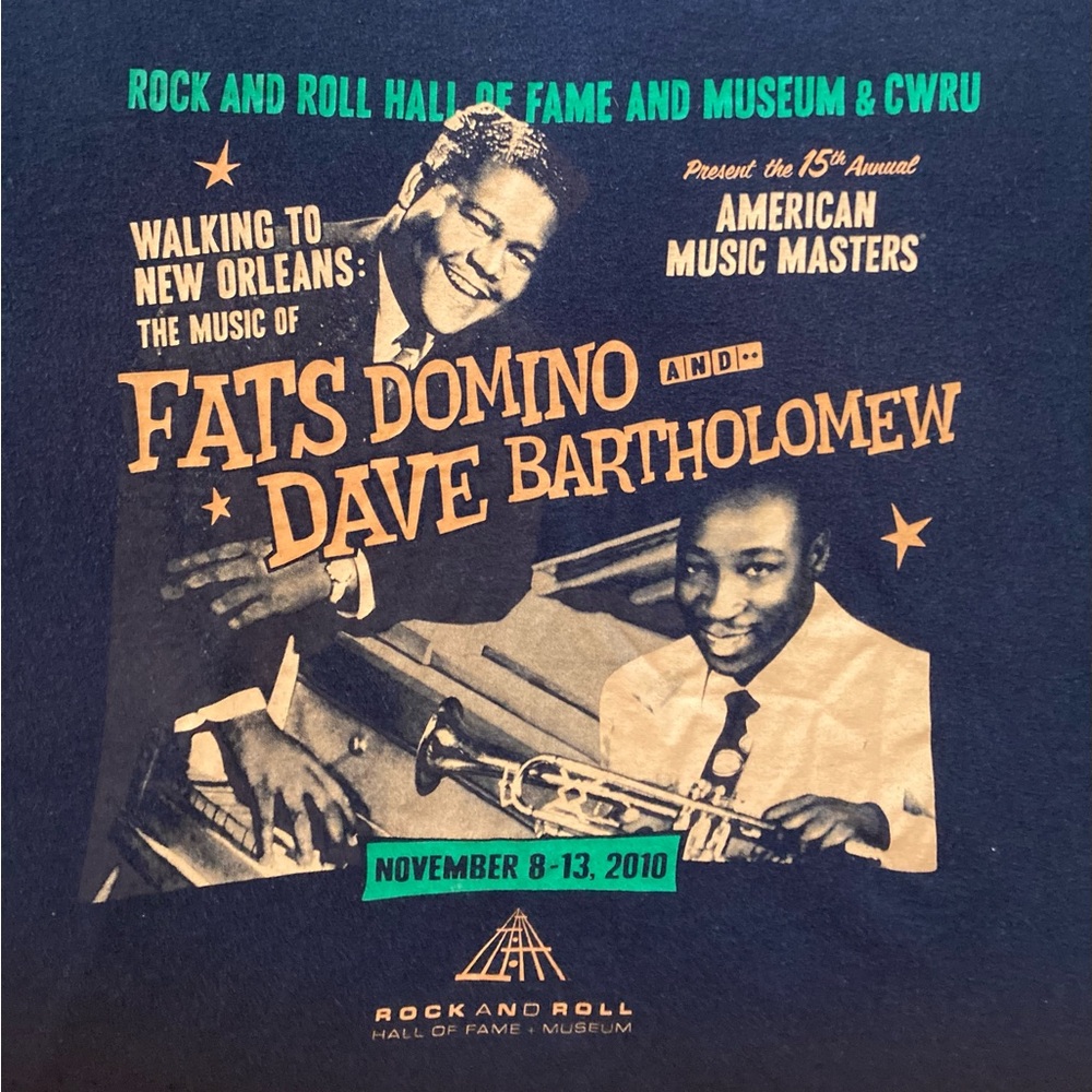 Ultra-Rare LTD. Ed. Fats Domino, Dave Bartholomew Rock & Roll Hall of Fame tee L